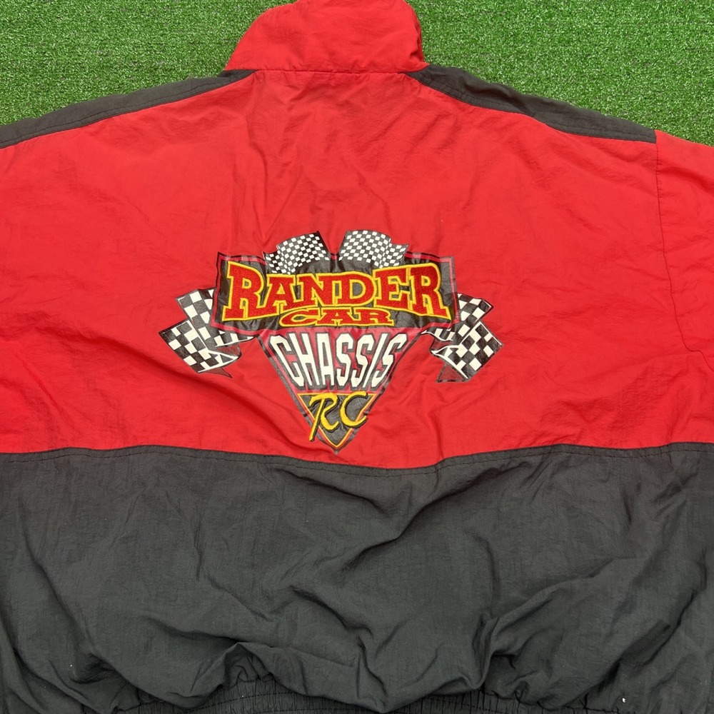 Vtg Rare Norman Todd Rander‎ Car Chassis Wind Breaker Jacket  XL Red Black Flaws